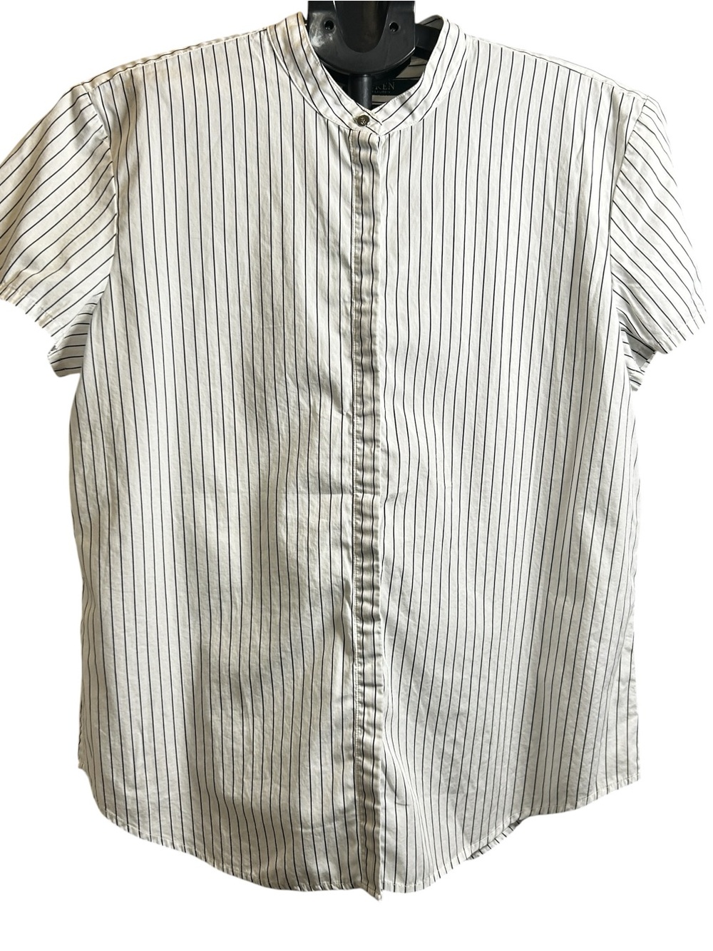 Lauren Ralph Lauren White & Black Pinstripe Band Collar Button Down Shirt XL